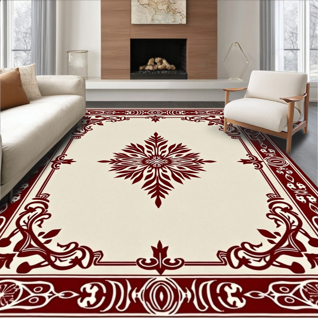 Deep Red Ornate Central Bloom Rug