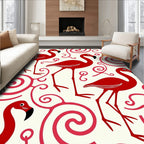 Crimson Flamingos with Pink Swirls Rug