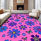 Pink Blue Floral Butterfly Garden Rug