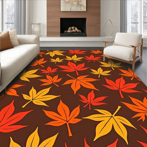 Autumn Maple Leaves Scattered Dark Brown Rug