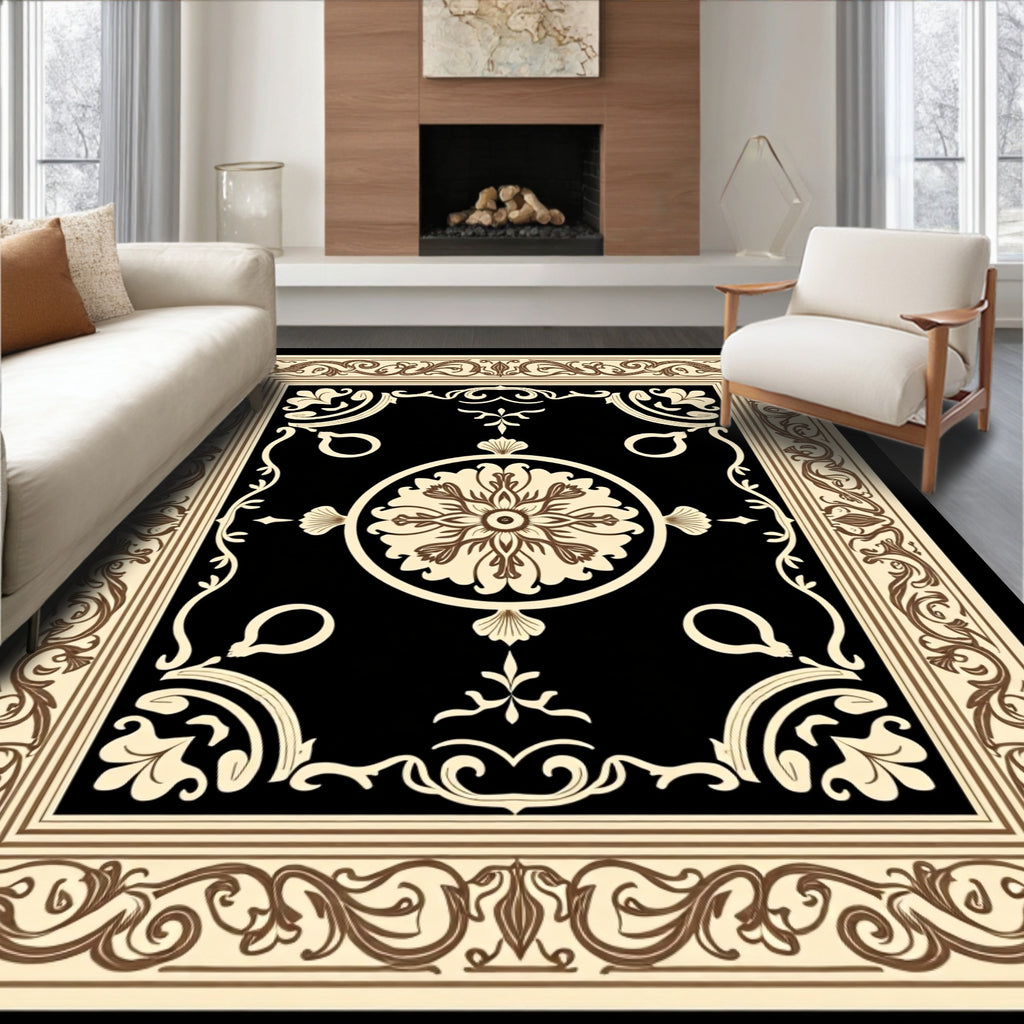 Ornate Blossom Black Vintage Medallion Rug