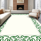 Elegant Emerald Art Nouveau Border Rug