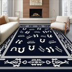 Navy Blue Horseshoe Medallion Border Rug