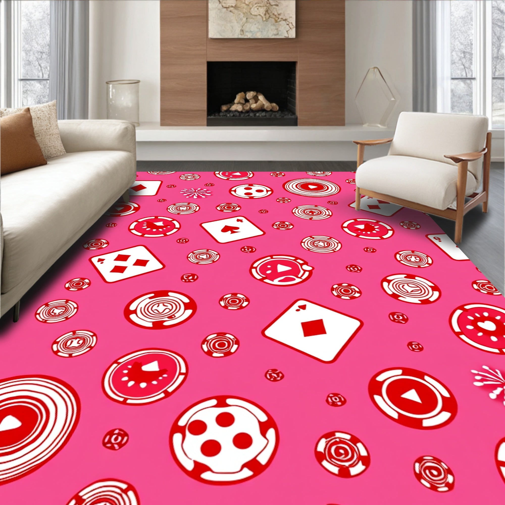 Red Diamond Spade Poker Chips Rug