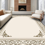 Elegant Brown Faux Scroll Border Rug