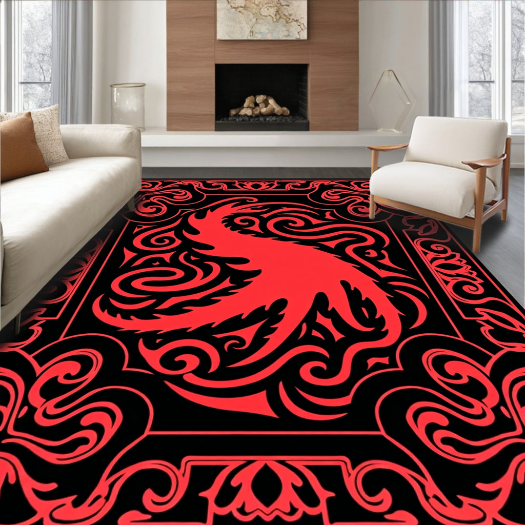 Bold Crimson Abstract Swirls Rug