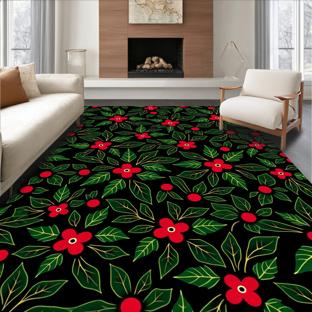 Festive Red Holly Leaf Garland Rug