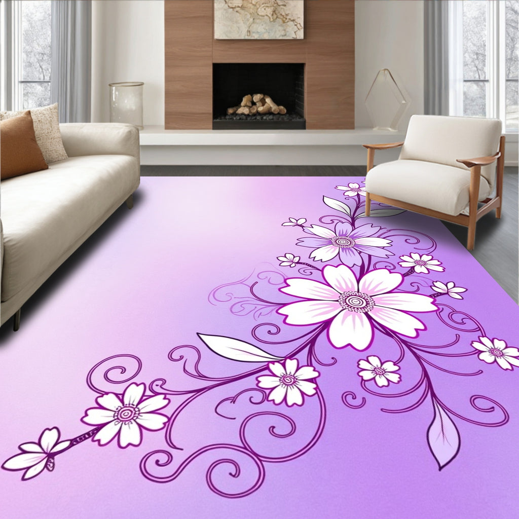 Purple Floral Swirl Corner Accent Rug