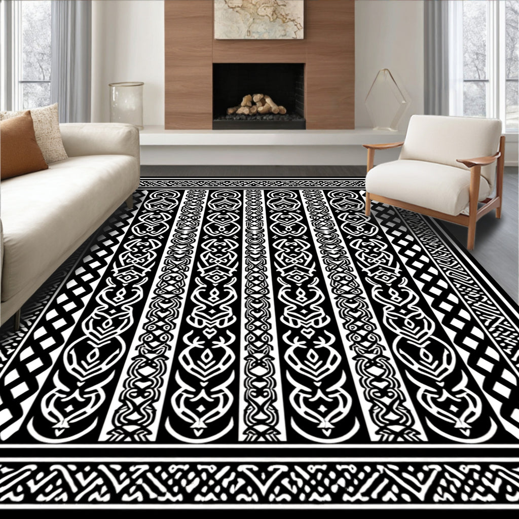 Black White Celtic Knot Border Rug