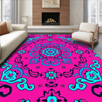 Vibrant Pink Turquoise Floral Mandala Rug