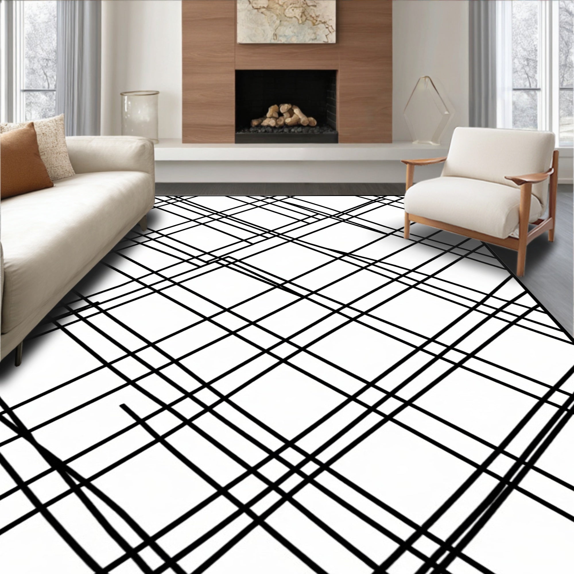 Intersecting Lines Diagonal Grid Rug