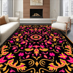 Vibrant Pink Gold Floral Scroll Rug