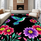 Colorful Hummingbird Floral Frame Rug