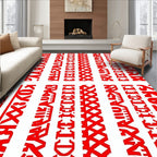 Bold Red Geometric Motif Stripe Rug
