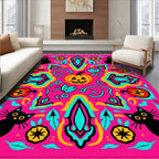 Bright Pink Halloween Black Cat Pumpkin Rug