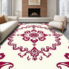 Crimson Floral Scrollwork Medallion Rug