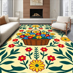 Whimsical Floral Basket Cream Rug
