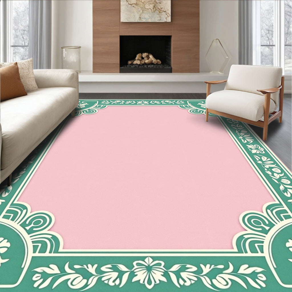 Teal Floral Medallion Pink Center Rug