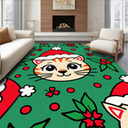 Whimsical Kitten Christmas Santa Hat Rug