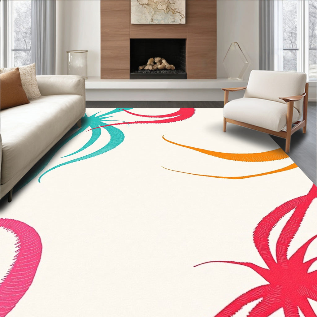 Coral Teal Orange Organic Swirls Rug