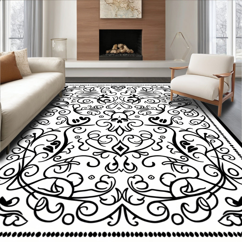 Gothic Black Swirl Skull Heart Rug