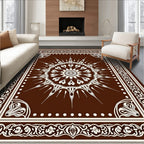 Rich Brown Sunburst Medallion Border Rug