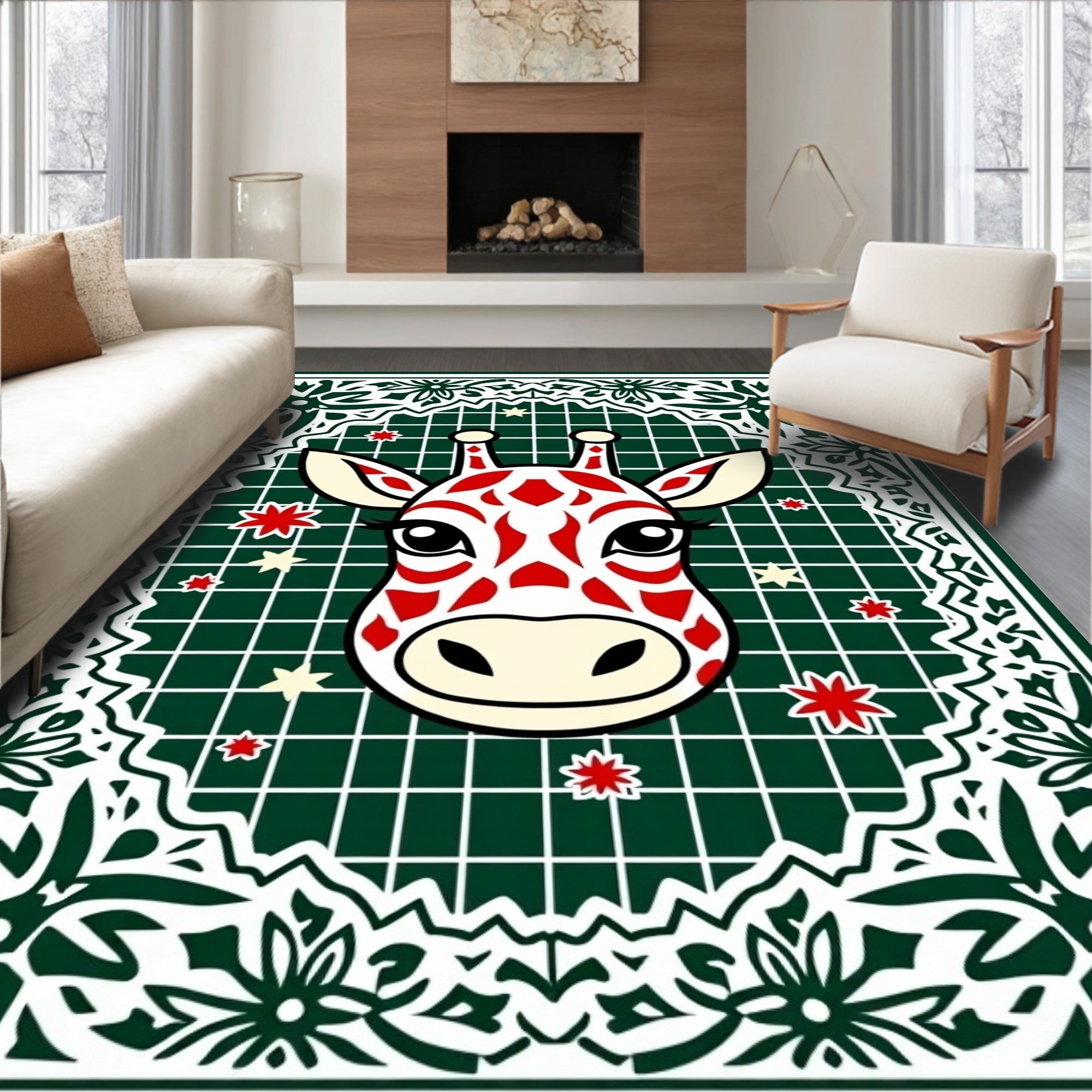 Whimsical Giraffe Forest Starburst Rug