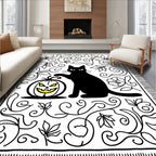Black Cat Pumpkin Swirls Foliage Rug