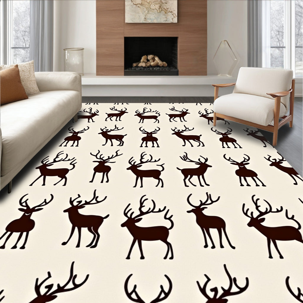 Dark Brown Deer Silhouette Repeating Pattern Rug