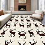 Dark Brown Deer Silhouette Repeating Pattern Rug