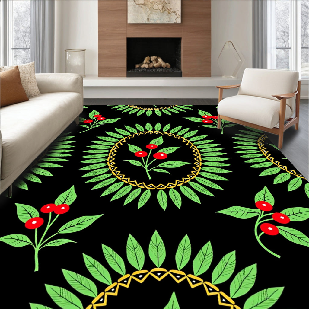 Green Leaf Red Berry Wreath Rug