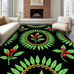 Green Leaf Red Berry Wreath Rug