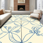 Cream Blue Botanical Petal Arrangement Rug