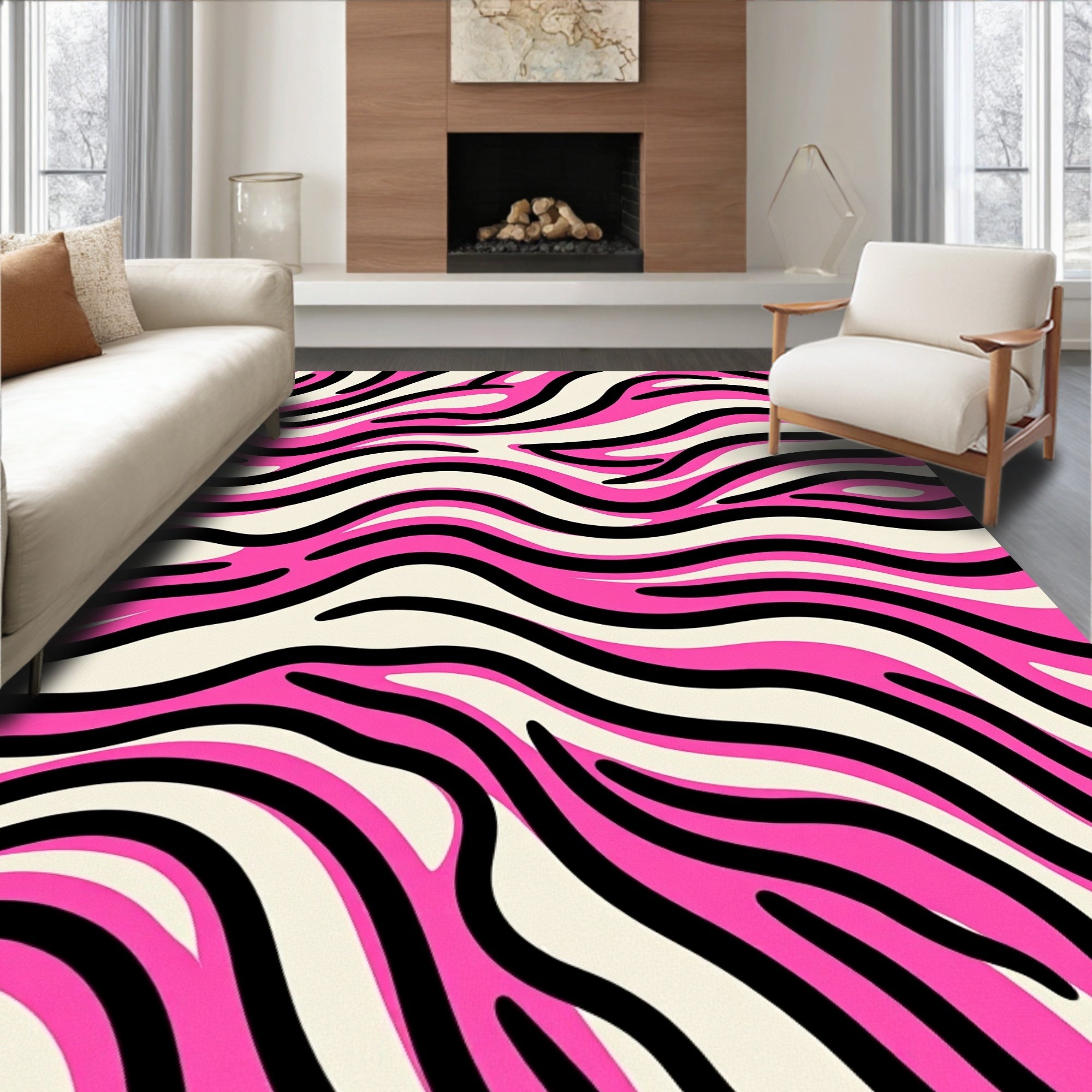 Hot Pink Zebra Stripe Waves Rug