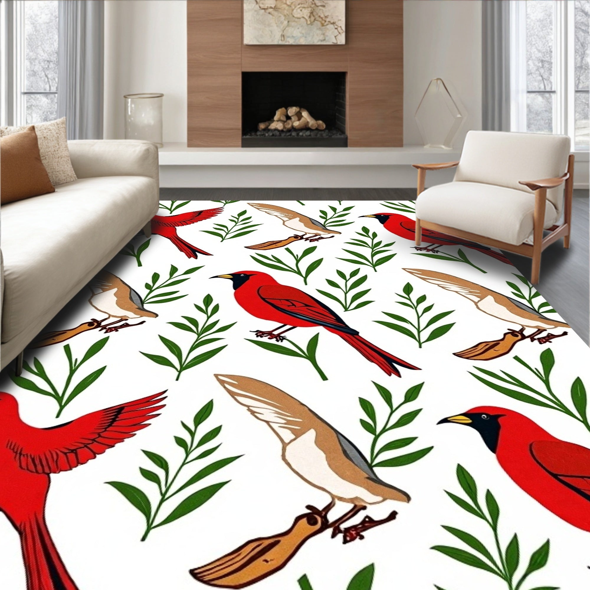 Vibrant Red Cardinal Garden Collection Rug