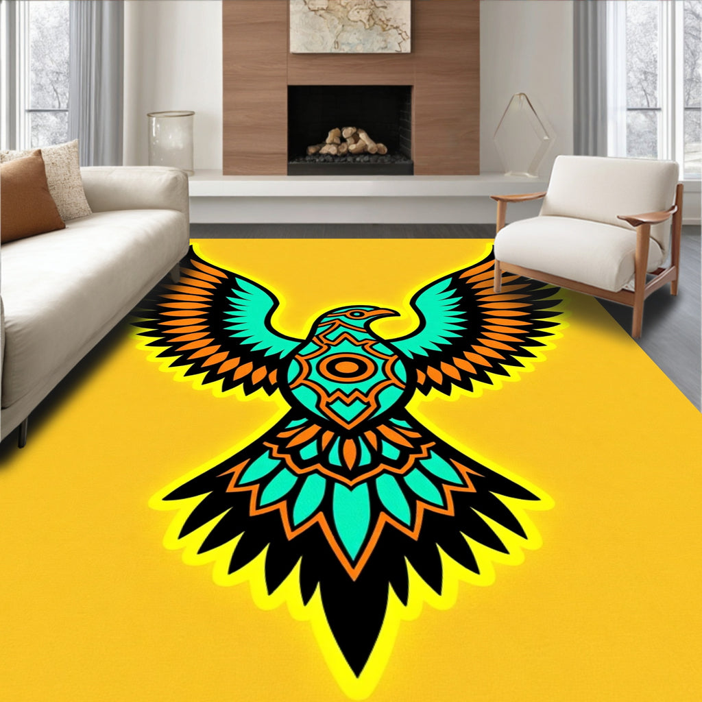 Bold Teal Orange Eagle Crest Rug