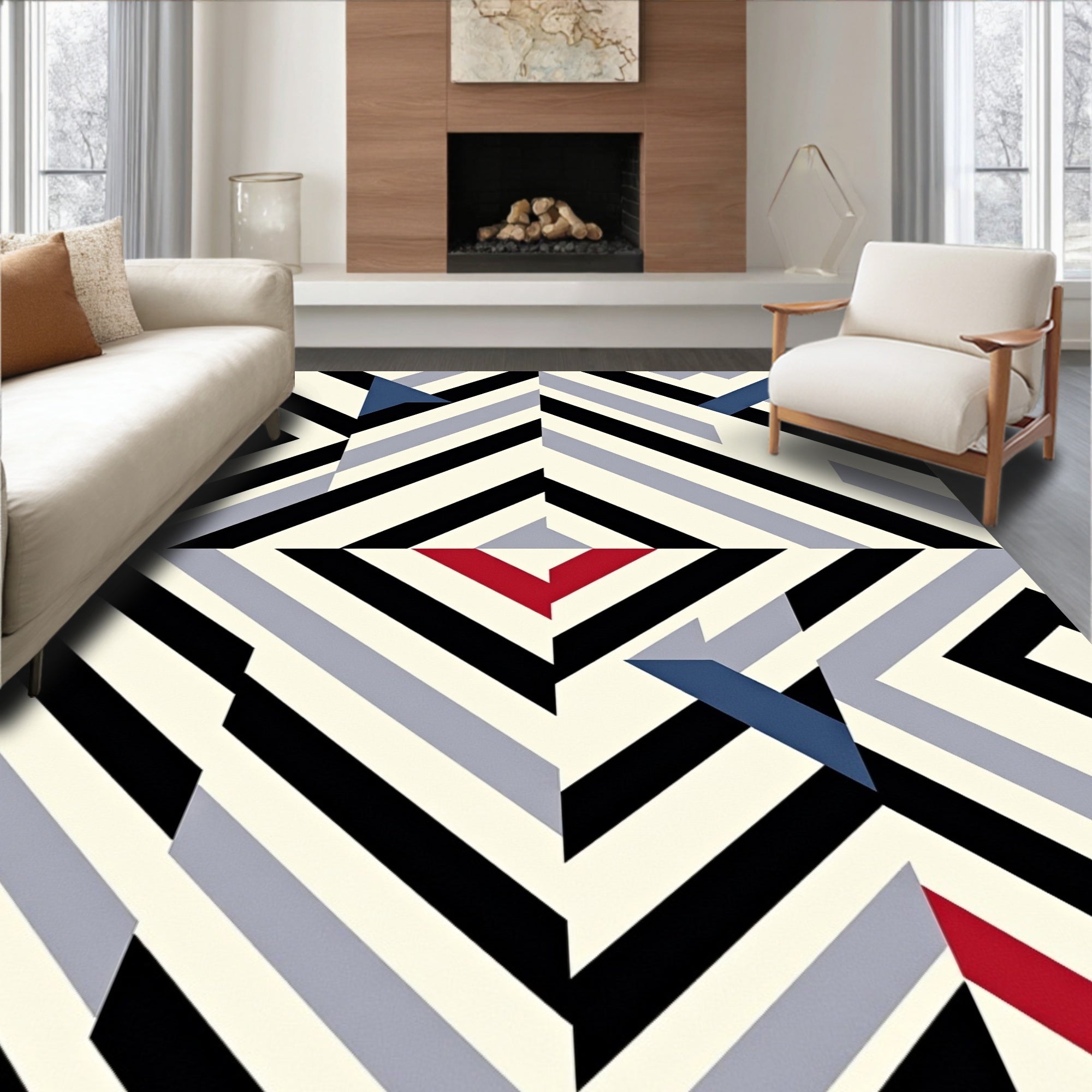 Modern Geometric Color Block Stripe Rug