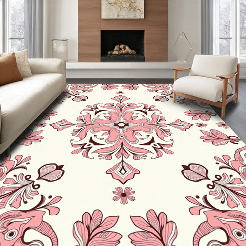 Baroque Pink Floral Swirl Illustration Rug