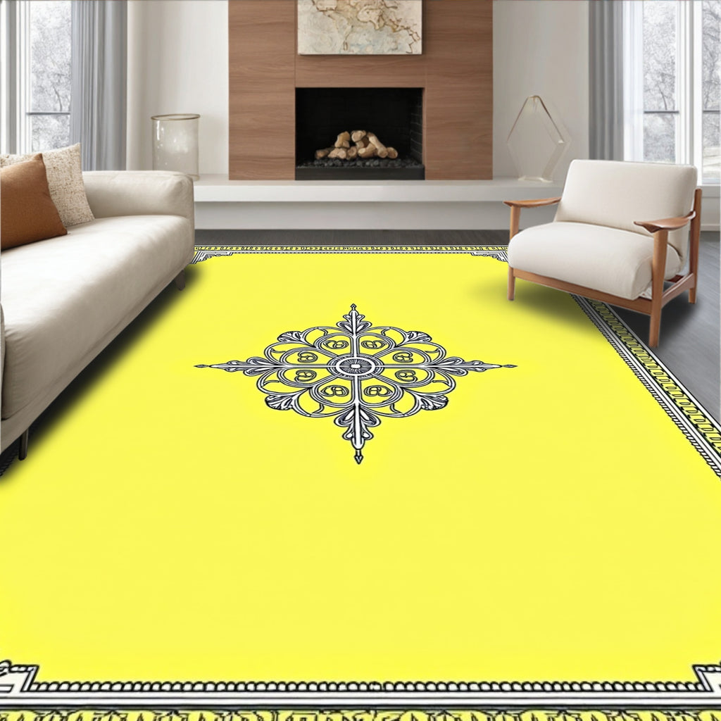 Yellow Filigree Mandala Border Rug