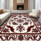 Ornate Crimson Floral Border Accents Rug