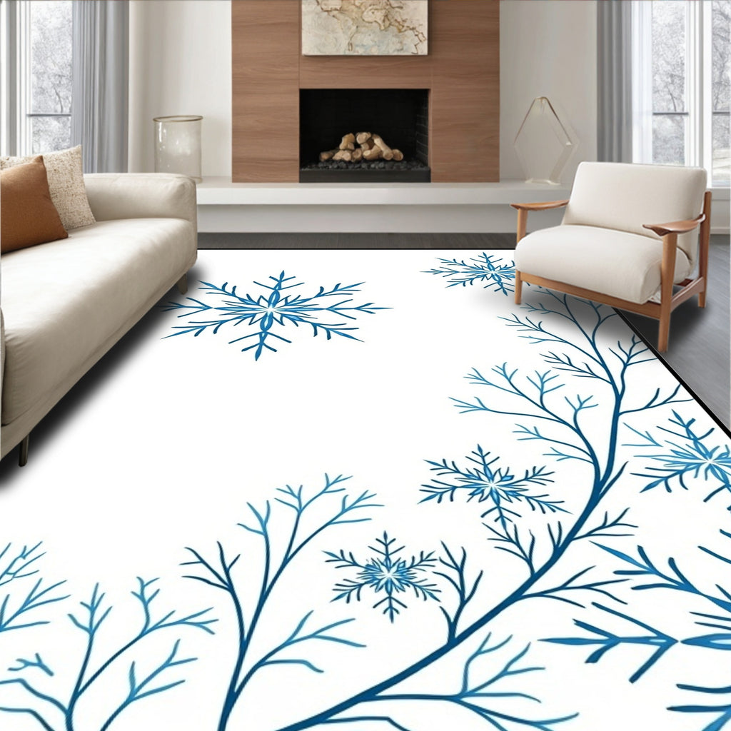 Winter Blue Snowflake Branch Arrangement Rug
