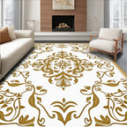 Elegant Gold Floral Scroll Centerpiece Rug