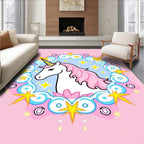 Whimsical Pink Unicorn Starry Clouds Rug