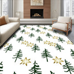Forest Green Pine Trees Gold Stars Rug