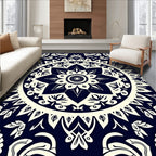 Deep Navy Ivory Mandala Bloom Rug