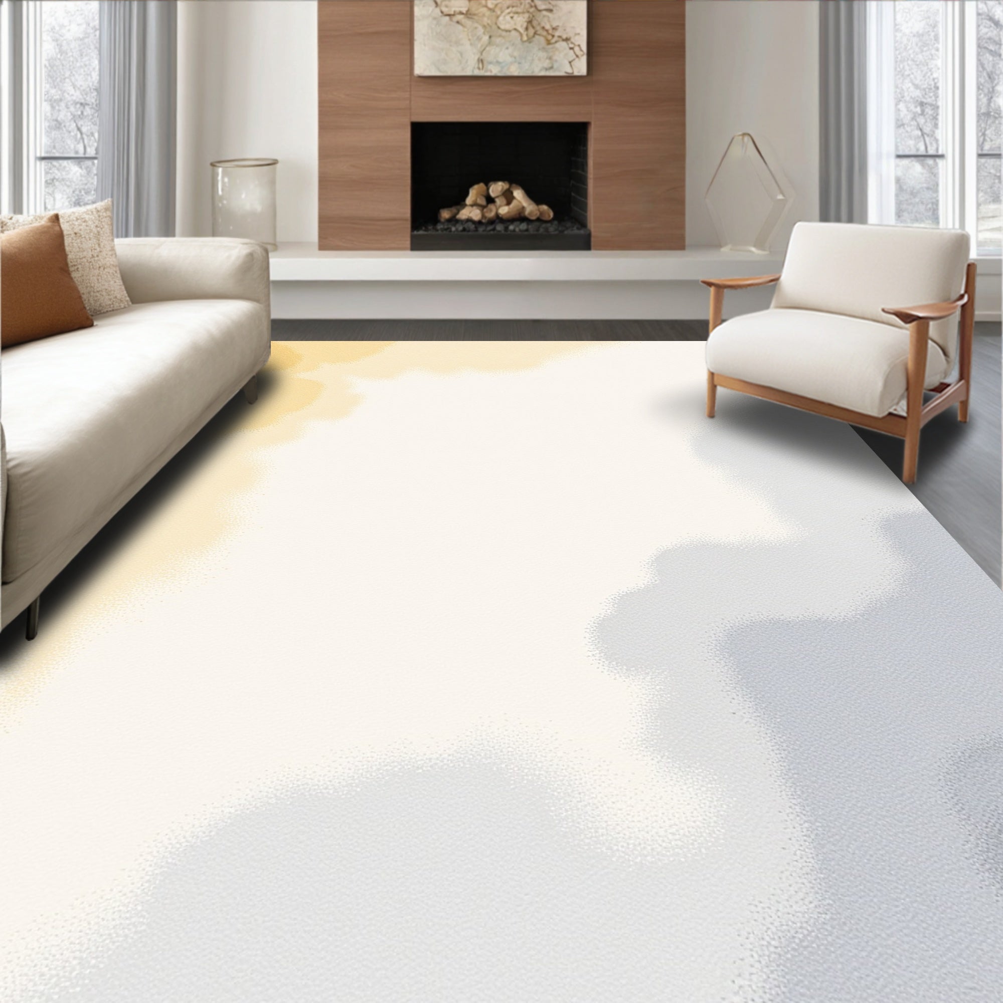 Soft Ochre and Gray Cloudscape Rug