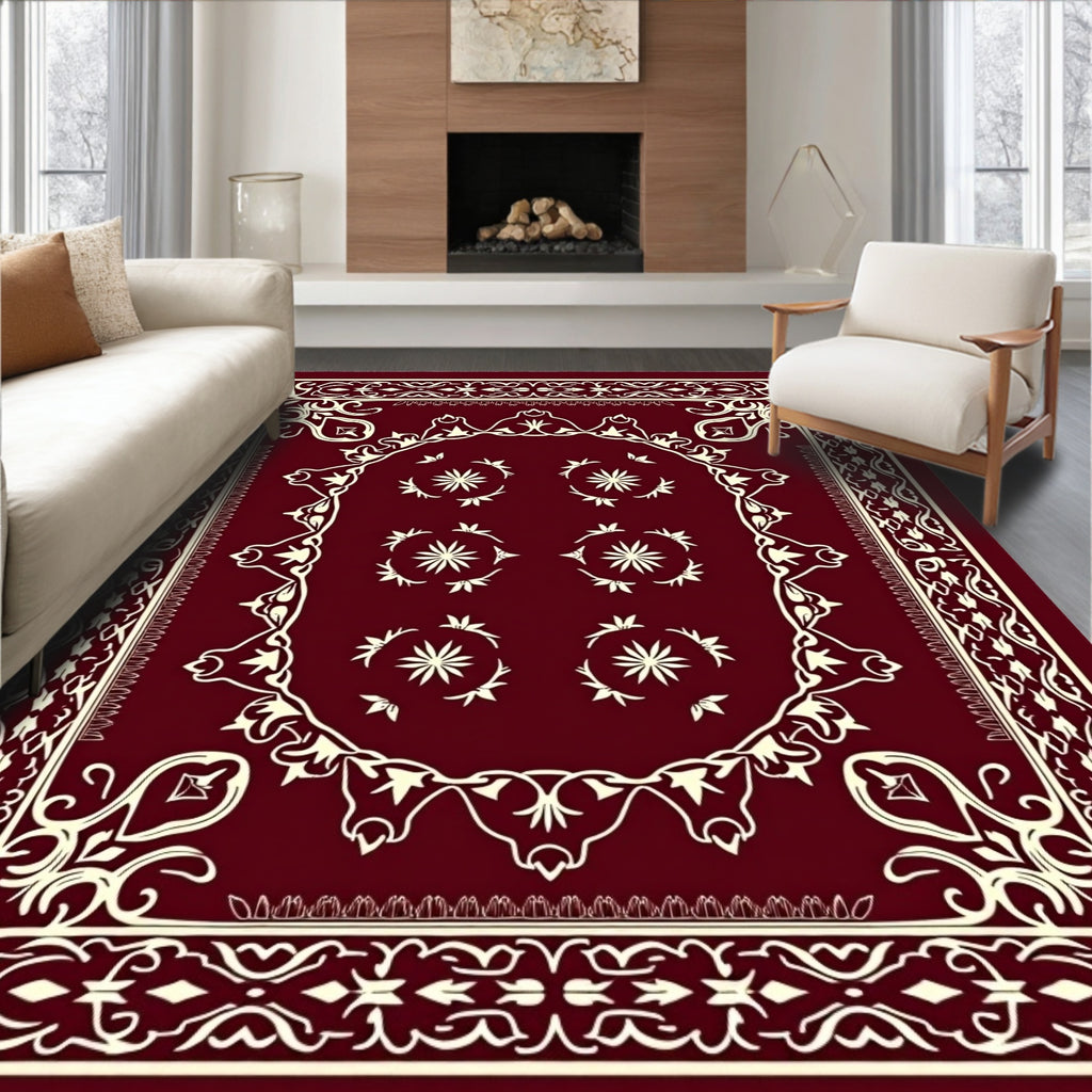 Deep Red Vintage Floral Medallion Rug