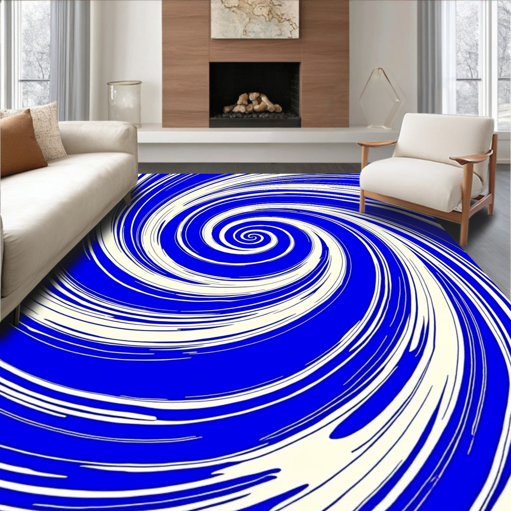 Electric Blue Cream Swirl Rug
