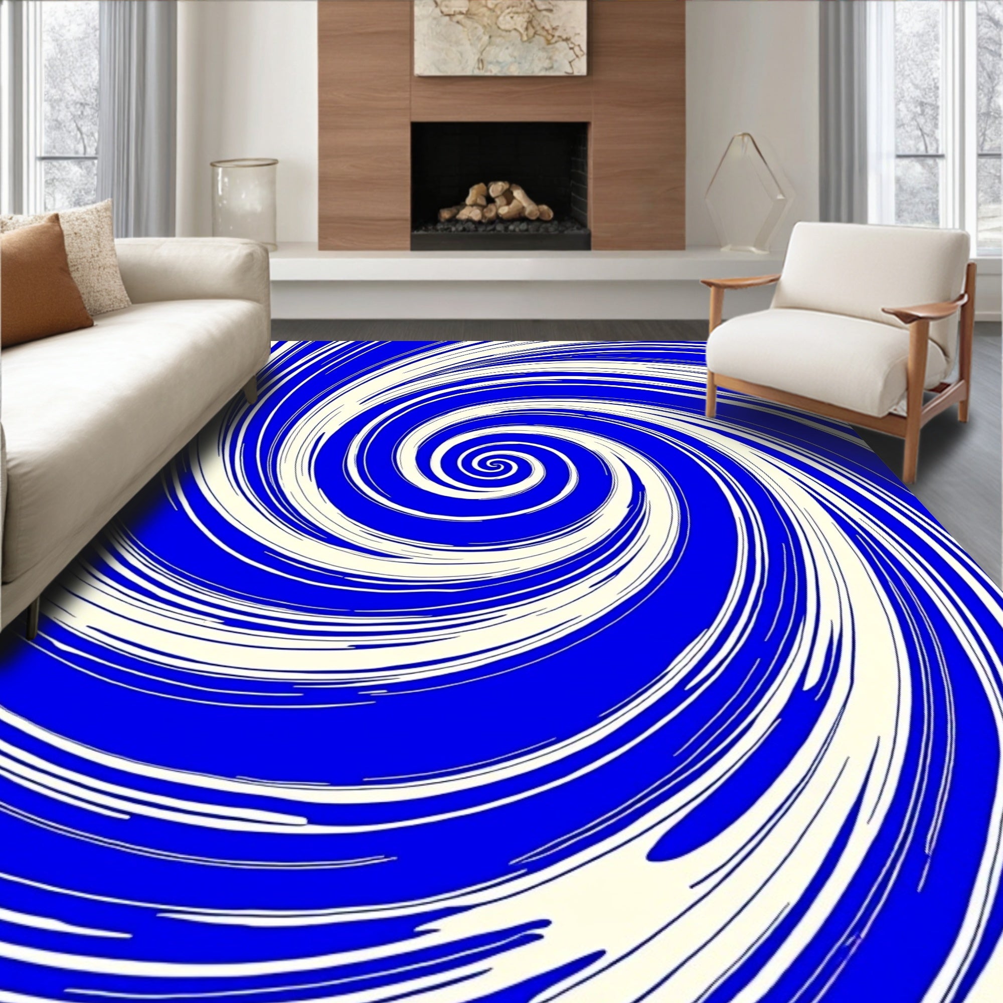 Electric Blue Cream Swirl Rug