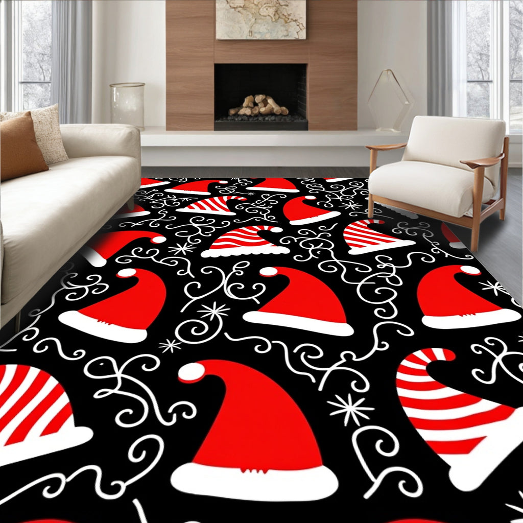 Red Merry Santa Hat Stripes Rug